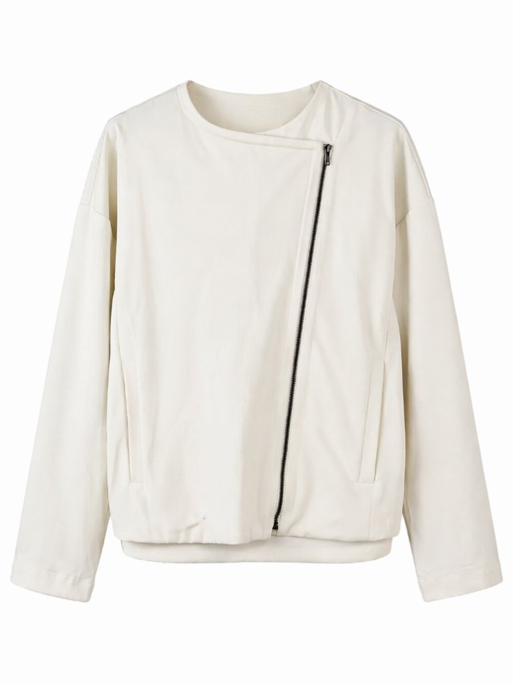 Eileen Fisher Cream Asymmetrical Zip Jacket | Minimalist Modern | Size XXS